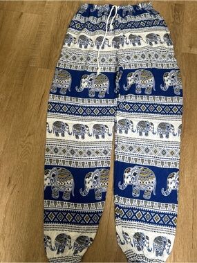 Kids Blue Elephant Print Casual Bottoms